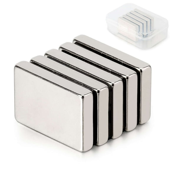 Gustave 5Pcs 1.18 x 0.79 x 0.2 Inch Neodymium Rare Earth Bar Magnets N38 Fridge Magnets Strong Permanent Block Magnets, 30 x 20 x 5 mm