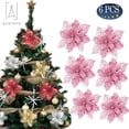 thumbnail image 1 of Gustave 6/12 PCS Christmas Glitter Hollow Artificial Flower Xmas Tree Ornaments 6.3inches Simulation Flower Festival Party Wedding Decor "Pink, 6pcs", 1 of 8