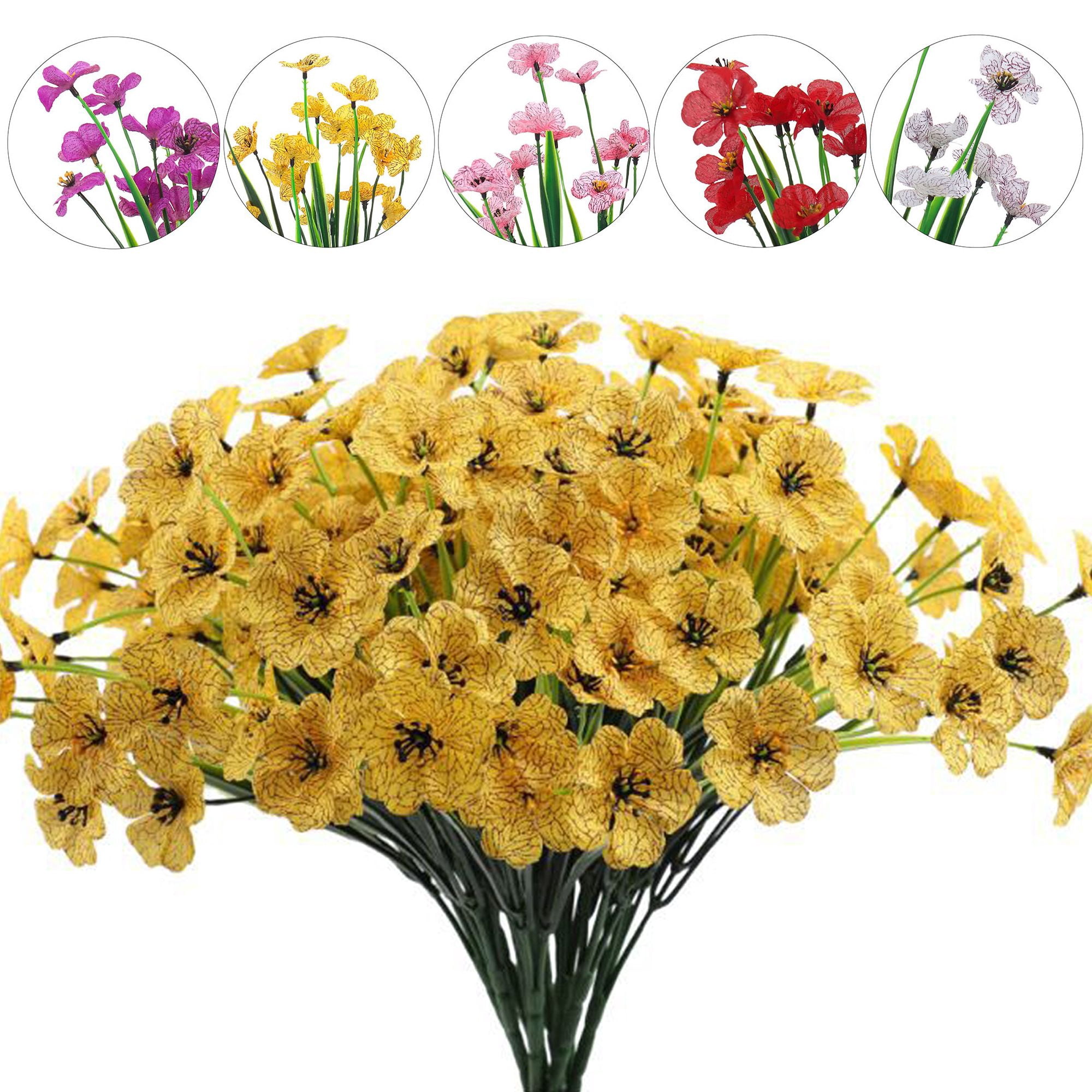 Gustave 6 Bundles Artificial Flowers Fake Plants Faux UV Resistant ...