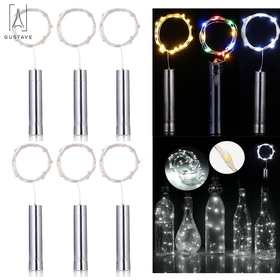 Gustave 6 Pack 15LEDs Wine Bottle Cork Lights AA Battery Powered, 1.5M String Fairy Lights for DIY, Table Decorations, Wedding, Dancing, Party, Festival "Warm White"