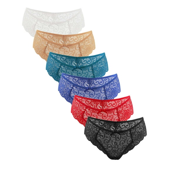 Gustave 6 Pack Lace Cheeky Panties Underwear for Women, Sexy Hipster Seamless Panties Bikini Brief Soft Breathable Stretch Panty Set, S
