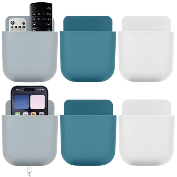 Gustave 6 Pack Wall Mount Remote Control Holder Self Adhesive No Drill Phone Charging Organizer TV Remote Pen Storage Caddy for Home Office