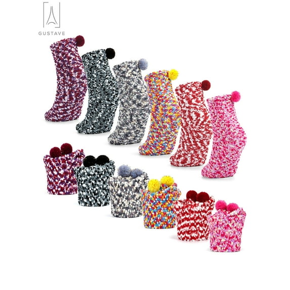 Gustave 6 Pairs Fuzzy Socks for Women Girl Winter Warm Soft Cozy Fluffy Sleeping Socks Thick Plush Crew Slipper Socks for Home Indoor Christmas DIY Gifts, Mixed colors