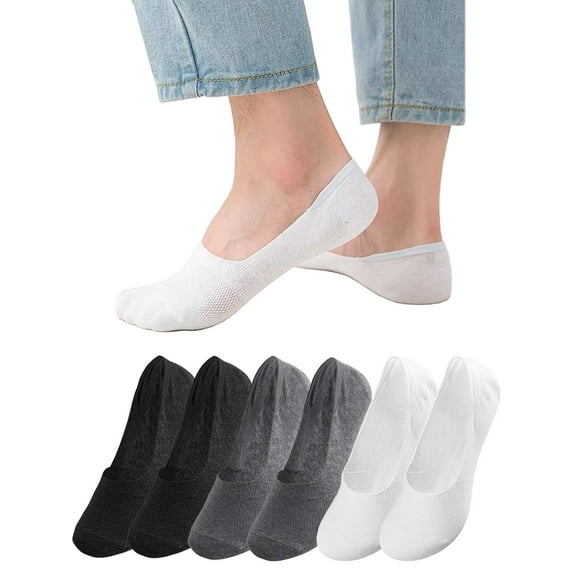 Gustave 6 Pairs Men's No Show Socks Invisible Low Cut Ankle Socks Non Slip Athletic Casual Short Socks Cotton Boat Shoes Loafer Sneakers Liners "Black/Gray/White"