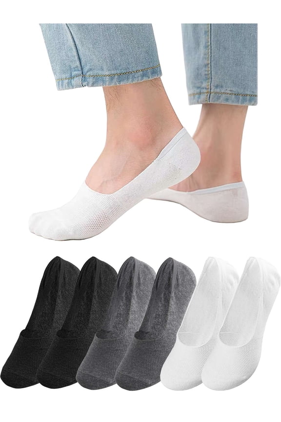 6 Pairs Men's No Show Socks Invisible Low Cut Ankle Socks Non Slip Athletic Casual Short Socks Cotton Boat Shoes Loafer Sneakers Liners "Black/Gray/White"