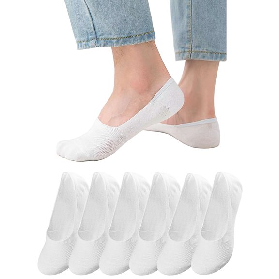 Gustave 6 Pairs Men's No Show Socks Invisible Low Cut Ankle Socks Non Slip Athletic Casual Short Socks Cotton Boat Shoes Loafer Sneakers Liners "White"