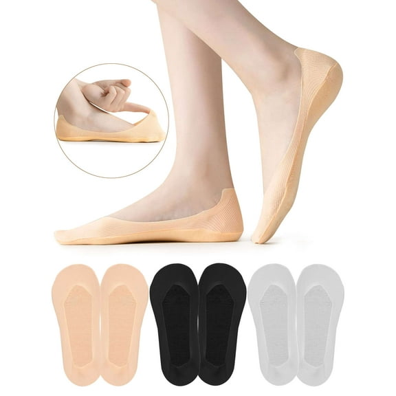 Gustave 6 Pairs Women No Show Socks Ultra Low Cut Liner Socks Non Slip Hidden Invisible Socks Thin Ice Silk Footies Socks for Flats Loafer Boat - Nude