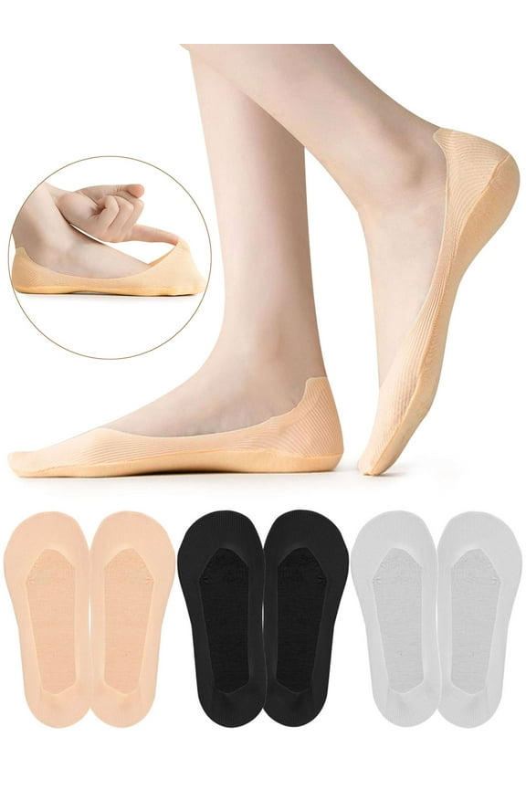 6 Pairs Women No Show Socks Ultra Low Cut Liner Socks Non Slip Hidden Invisible Socks Thin Ice Silk Footies Socks for Flats Loafer Boat - Nude