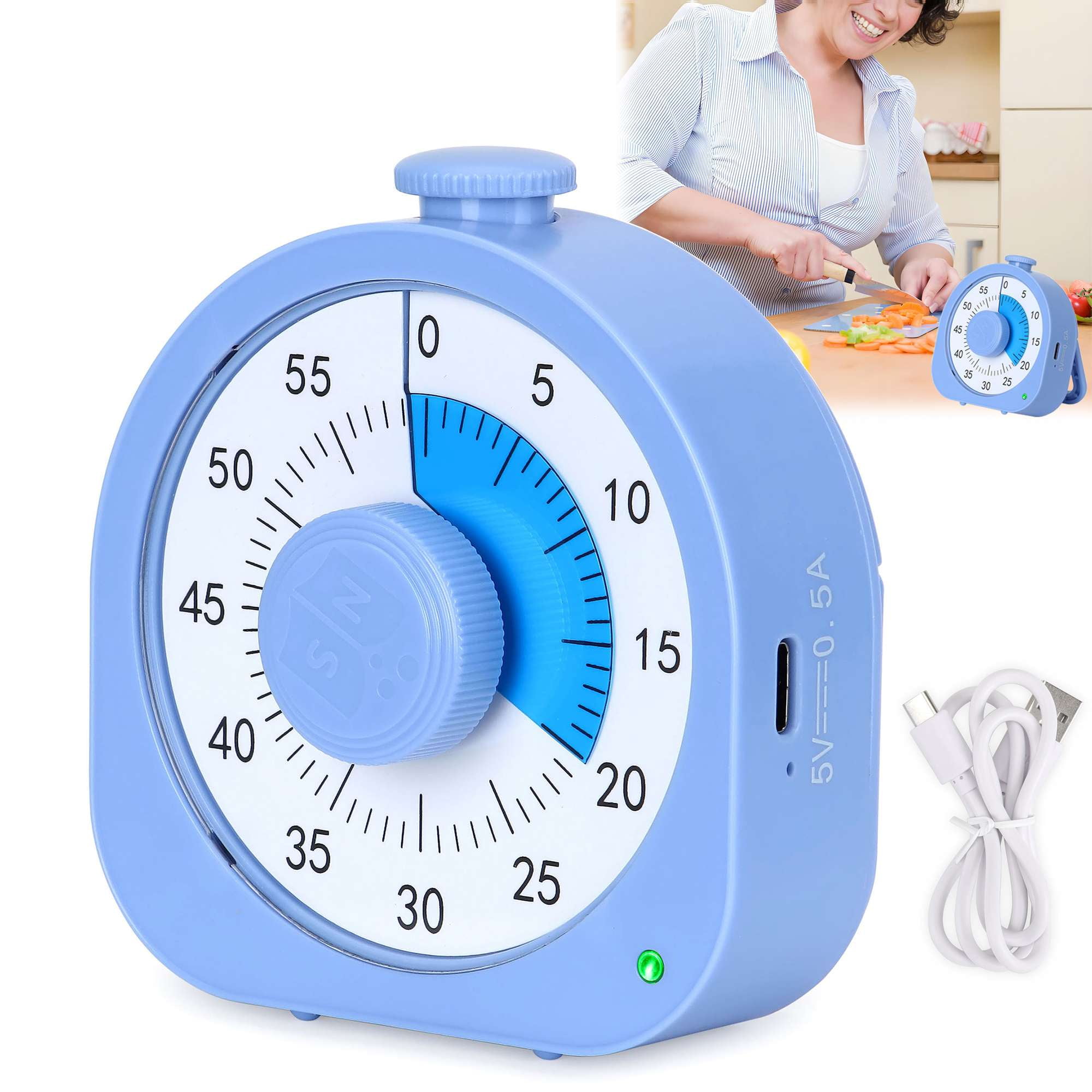 Gustave 60 Minute Visual Timer Silent Countdown Timer USB Rechargeable ...