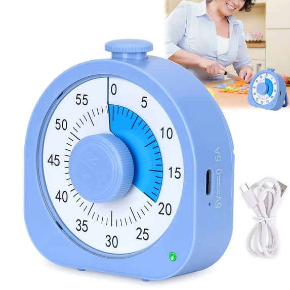 Gustave 60 Minute Visual Timer Silent Countdown Timer USB Rechargeable Kitchen Classroom Desk Timer Time Management Tool for Study Cooking, Blue