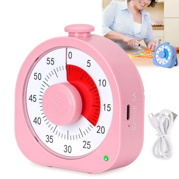 Gustave 60 Minute Visual Timer Silent Countdown Timer USB Rechargeable Kitchen Classroom Desk Timer Time Management Tool for Study Cooking, Blue