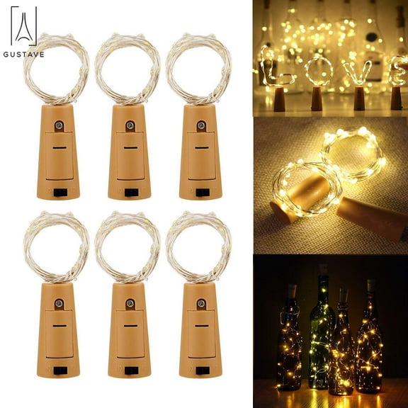 Gustave 6Pcs Bottle Cork Lights 2.5ft 15 LED Wine String Lights Decor Rope Strip Wire Fairy Lamp for DIY, Christmas Wedding Party Decor "Warm White, 0.75m"