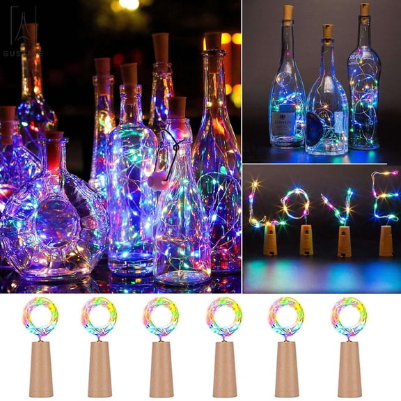 Gustave 6Pcs Bottle Cork Lights 6.6ft 20 LED Wine String Lights Decor Rope Strip Wire Fairy Lamp for DIY, Christmas Wedding Party Decor "Colorful, 2m"