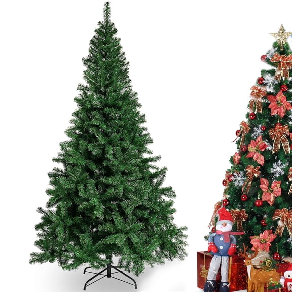 Gustave 6ft Artificial Christmas Tree Premium Green Spruce Hinged Christmas Tree Holiday PVC Full Xmas Tree, 650 Branch Tips & Metal Foldable Stand for Home Office Party Decoration