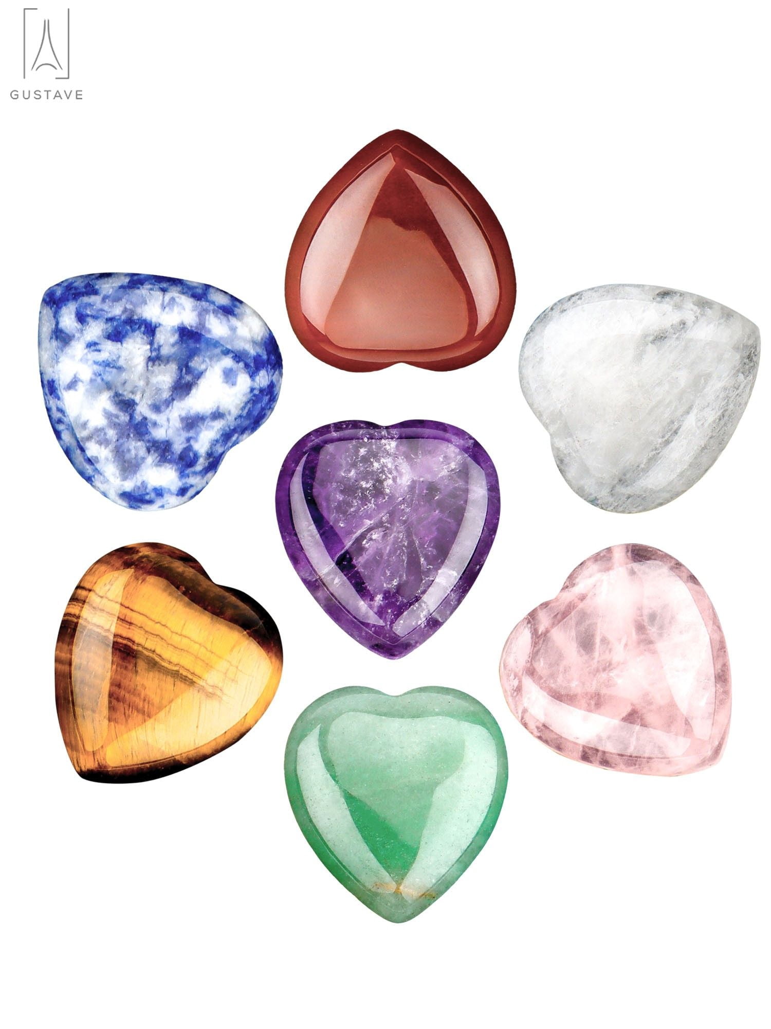 Gustave 7 Chakra Heart Shaped Stones Set Crystal Therapy Chakra Heart 7 ...