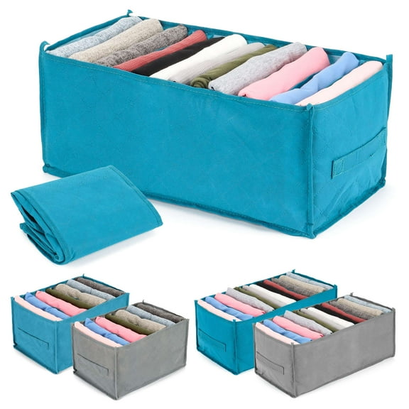 Gustave 7 Grids Wardrobe Clothes Organizer Washable Foldable Closet Drawer Organizers and Storage Non-Woven Clothes Compartment Storage Box for Jeans, Scarves, Shirts, Leggings "Gray"