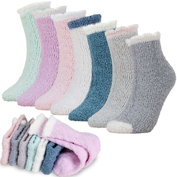 Gustave 7 Pairs Fuzzy Socks for Women Coral Fleece Plush Fluffy Slipper Socks Warm Cozy Soft Casual Home Sleep Socks