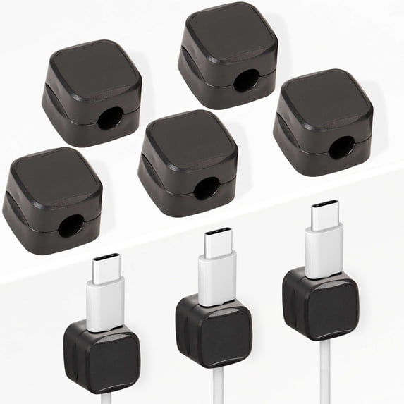 Gustave 8 Pack Magnetic Cable Management Clips Adhesive Phone Charger Cord Holder Under Desk Wire Organizer Keeper for Home Office Car Wall Desktop (Black)