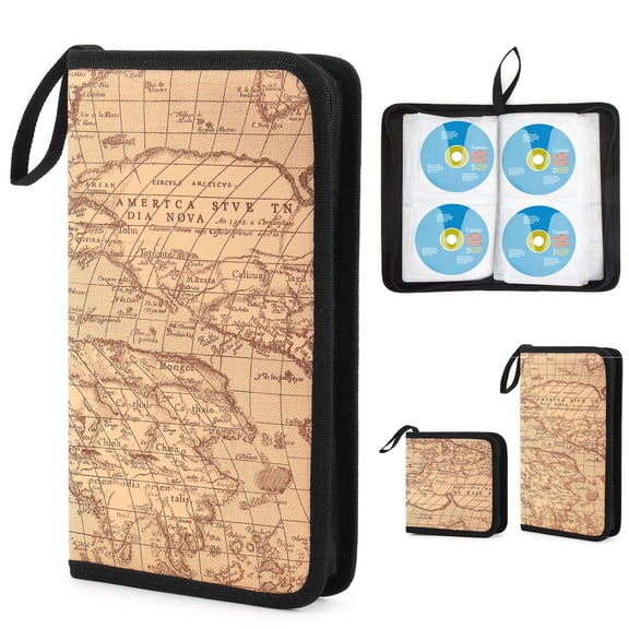 Gustave 80 Capacity CD DVD Case Holder PU Leather CD DVD Disc Portable Wallet Holder Binder Storage Organizer with Zipper for Car Home Office Travel