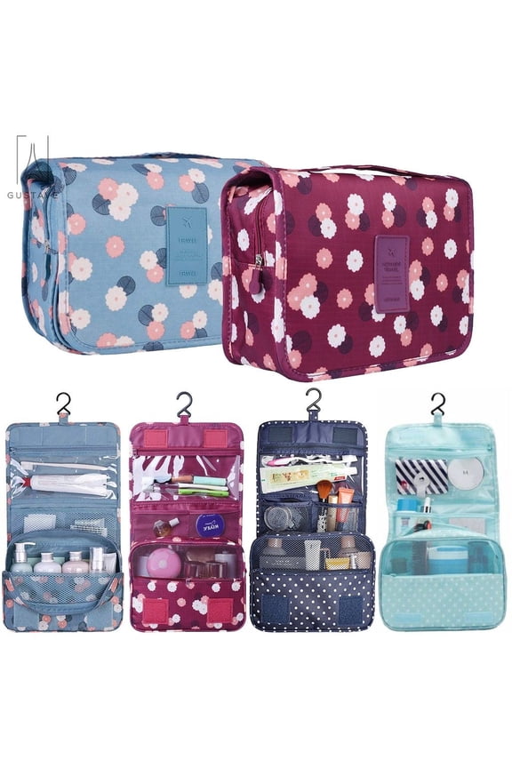 9.5" Portable Travel Makeup Storage Bag Waterproof Cosmetic Organizer Hanging Toiletry Case Wash Pouch Bag (Red)