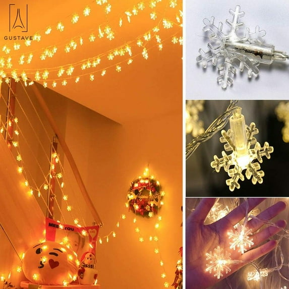 Gustave 9.84ft Christmas Snowflake String Lights Battery Powered Waterproof 20LEDs Fairy Lights for Xmas Garden Party Decor Celebration Lighting "Warm White, 20LED"
