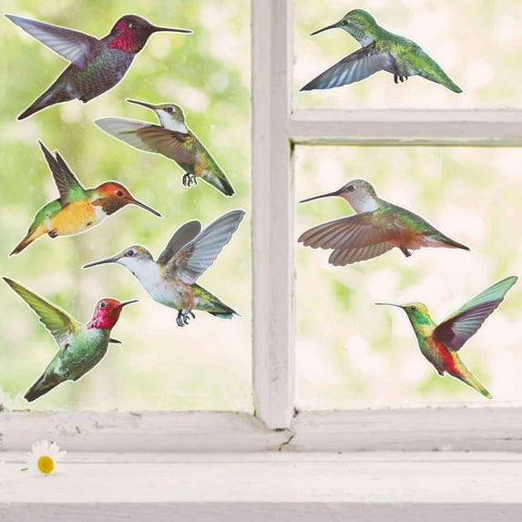 Gustave 9 Pieces Anti-Collision Window Clings Hummingbird Reminder Window Decals Non Adhesive Vinyl Glass Door Window Static Stickers for Bird Strikes