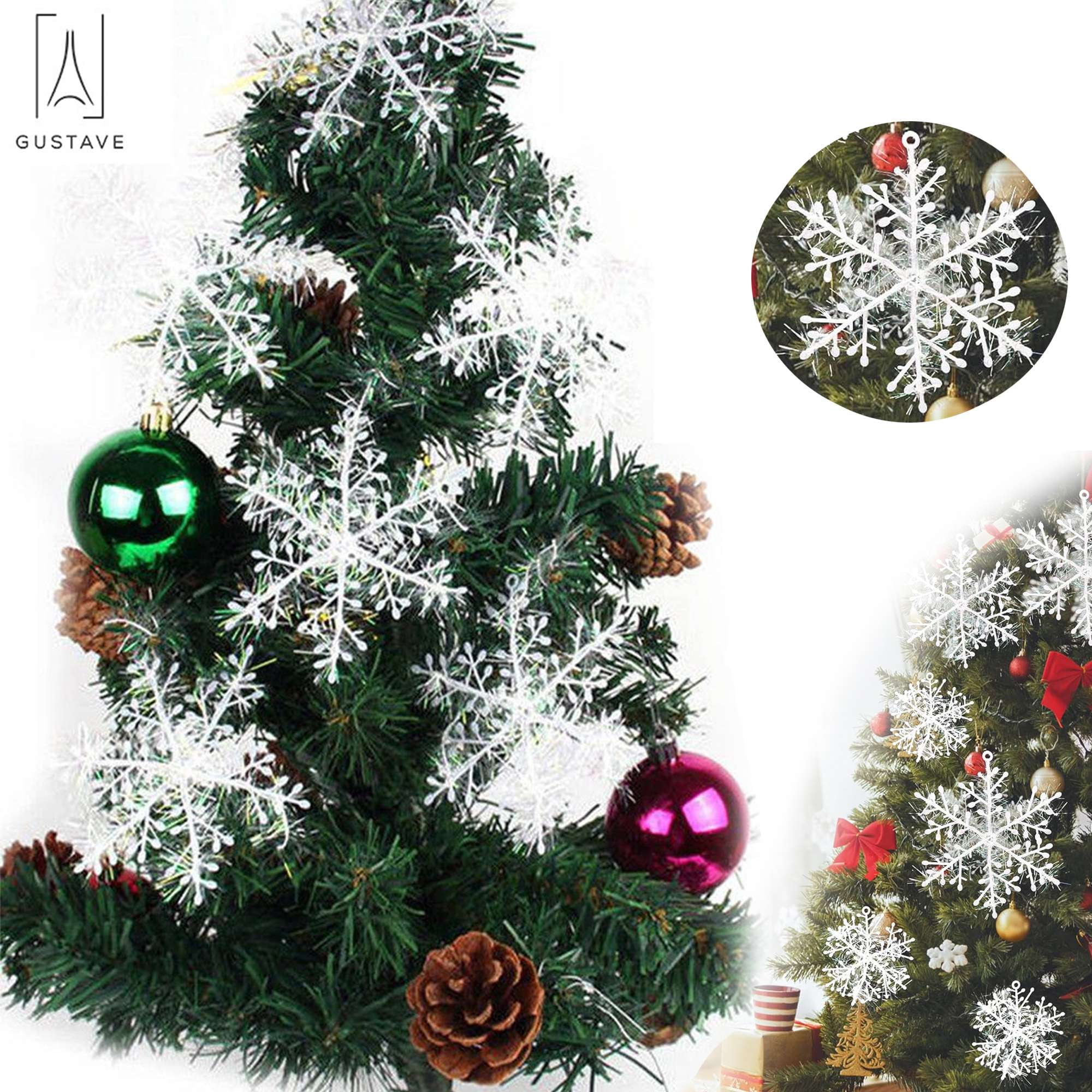 Longrv 36pcs Christmas White Snowflake Ornaments Plastic Glitter Snow  Flakes Christmas Tree Decorations for Winter Holiday