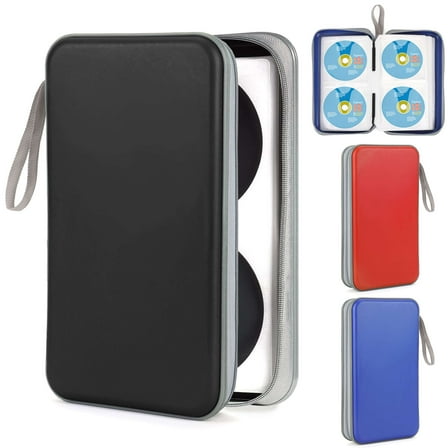 Gustave 96 Capacity CD Case DVD Case Holder Hard Plastic Zipper Protective Case Portable CD DVD Disc Storage Organizer Wallet Bag for Car Home Office Travel, Black