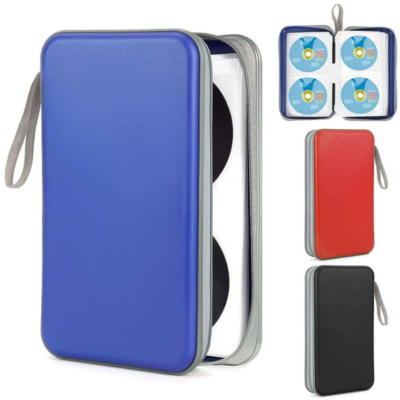 Gustave 96 Capacity CD Case DVD Case Holder Hard Plastic Zipper Protective Case Portable CD DVD Disc Storage Organizer Wallet Bag for Car Home Office Travel, Blue