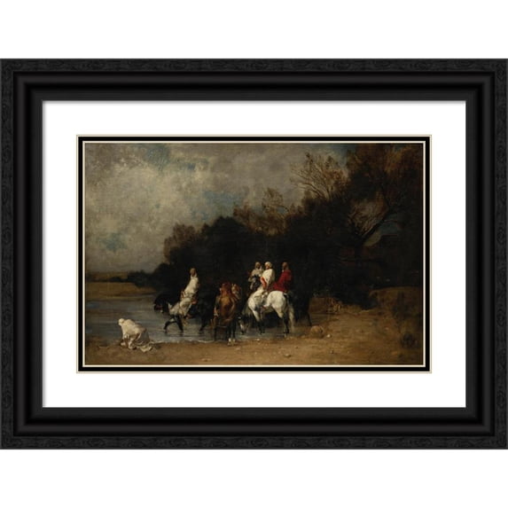 Gustave-Achille Guillaumet 24x17 Black Ornate Framed Double Matted Museum Art Print Titled: Horse Riders by The River (1869)