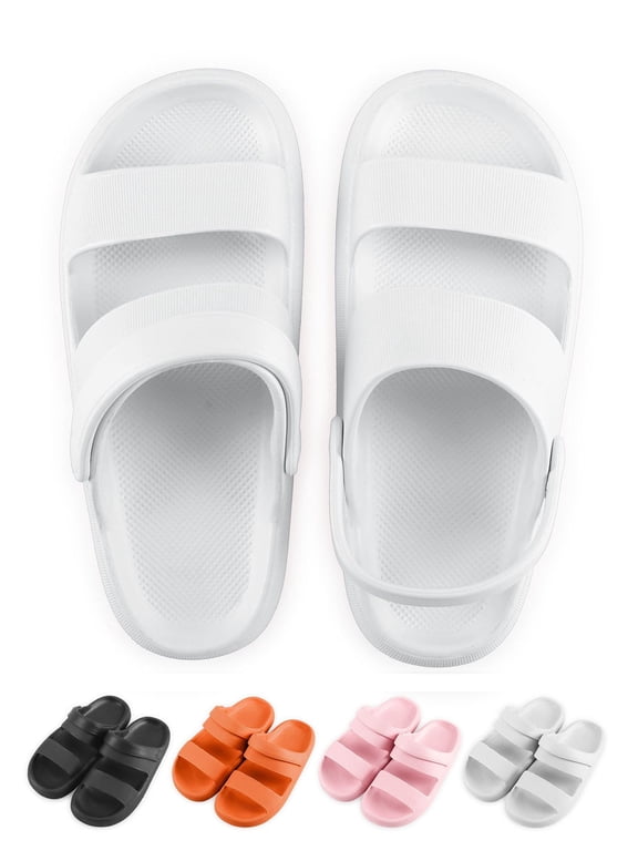 Anti-Slip Clouds Slippers for Women and Men, Double Strap Slides Sandals Thick Sole Open Toe Slippers for Shower Bathroom Indoor Outdoor