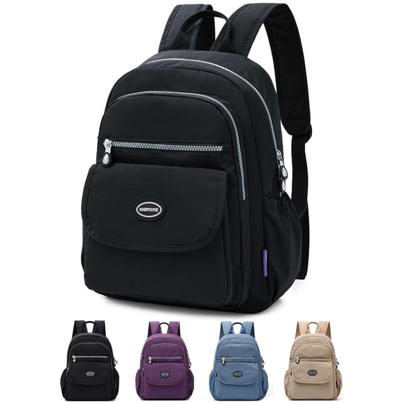 Gustave Anti-Theft Backpack Purse for Women Small Nylon Travel Rucksack Backpacks Water-Resistant Multi-Pockets Lightweight Casual Daypack Bookbag Shoulder Bag - Black