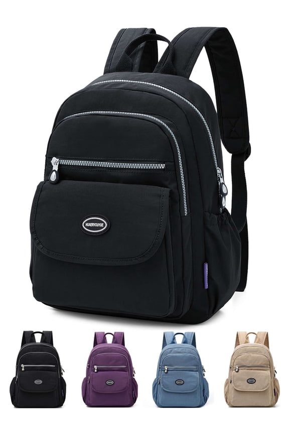 Anti-Theft Backpack Purse for Women Small Nylon Travel Rucksack Backpacks Water-Resistant Multi-Pockets Lightweight Casual Daypack Bookbag Shoulder Bag - Black