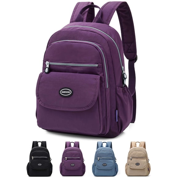 Gustave Anti-Theft Backpack Purse for Women Small Nylon Travel Rucksack Backpacks Water-Resistant Multi-Pockets Lightweight Casual Daypack Bookbag Shoulder Bag - Purple