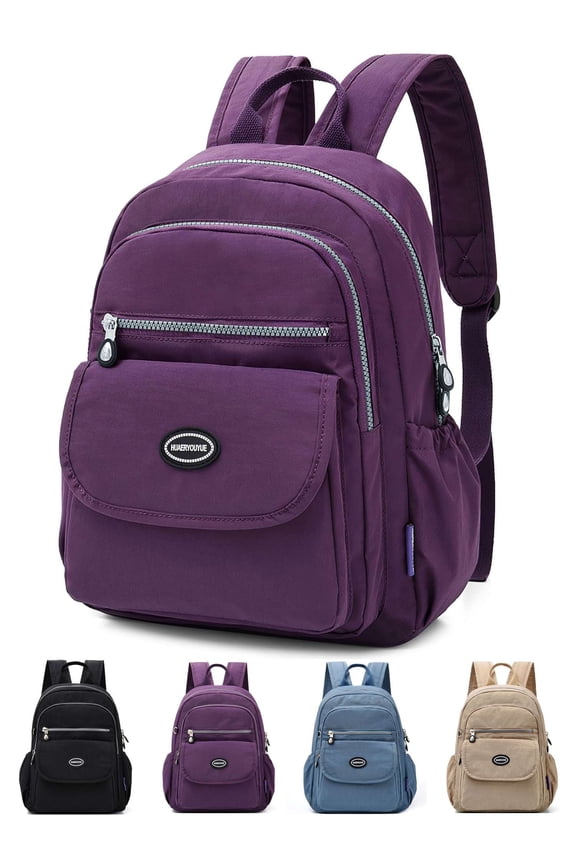 Anti-Theft Backpack Purse for Women Small Nylon Travel Rucksack Backpacks Water-Resistant Multi-Pockets Lightweight Casual Daypack Bookbag Shoulder Bag - Purple