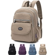 Gustave Anti-Theft Backpack Purse for Women Small Nylon Travel Rucksack Backpacks Water-Resistant Multi-Pockets Lightweight Casual Daypack Bookbag Shoulder Bag - Khaki