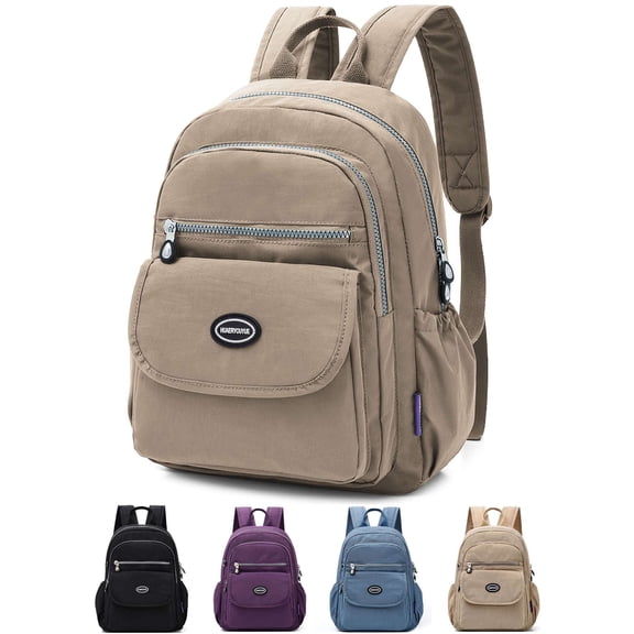 Gustave Anti-Theft Backpack Purse for Women Small Nylon Travel Rucksack Backpacks Water-Resistant Multi-Pockets Lightweight Casual Daypack Bookbag Shoulder Bag - Khaki