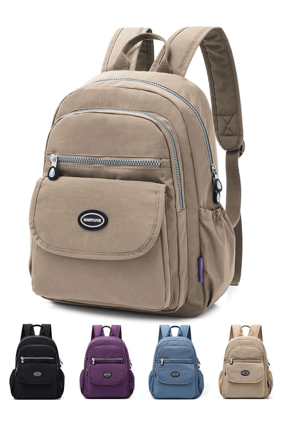 Anti-Theft Backpack Purse for Women Small Nylon Travel Rucksack Backpacks Water-Resistant Multi-Pockets Lightweight Casual Daypack Bookbag Shoulder Bag - Khaki