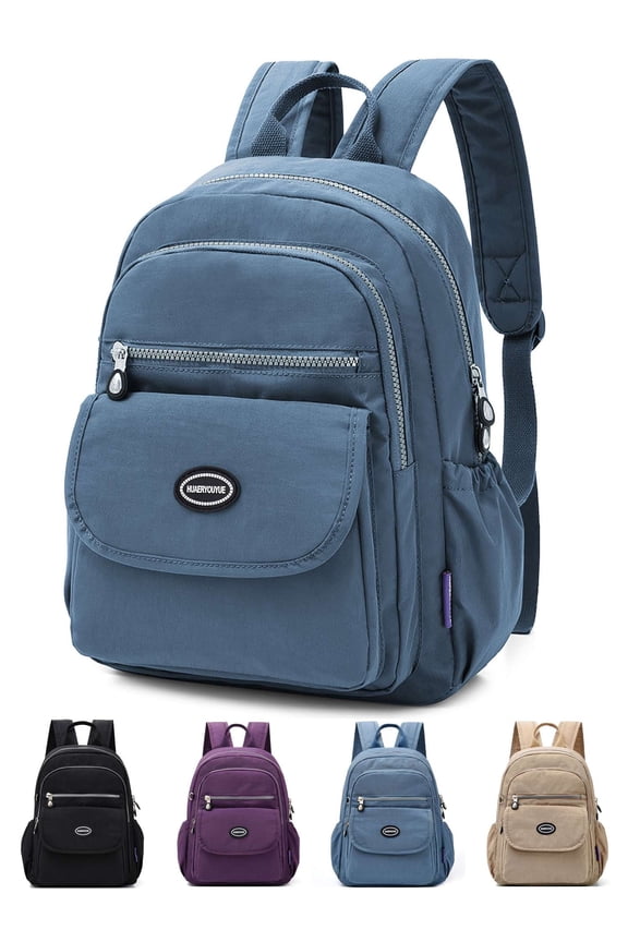Anti-Theft Backpack Purse for Women Small Nylon Travel Rucksack Backpacks Water-Resistant Multi-Pockets Lightweight Casual Daypack Bookbag Shoulder Bag - Blue