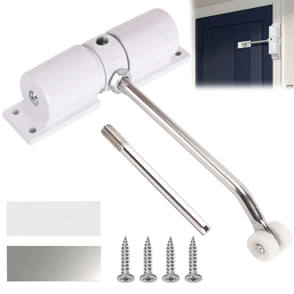 Gustave Automatic Adjustable Door Closer Stainless Steel Safety Spring Soft Close Hinged Doors for Home Office, Easy to Install (White)