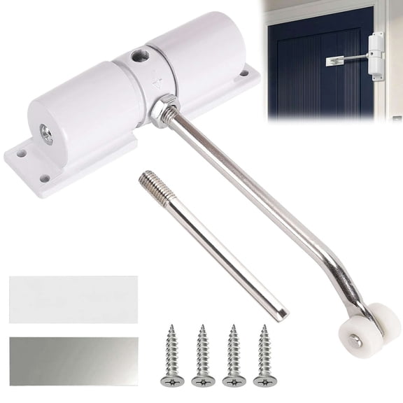 Gustave Automatic Adjustable Door Closer Stainless Steel Safety Spring Soft Close Hinged Doors for Home Office, Easy to Install (White)