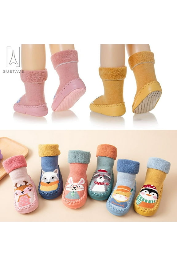 Baby Boy Girls Toddlers Socks Animal Moccasins Non-Skid Indoor Slipper Winter Warm Infant Booties Shoes (12-18 Months)