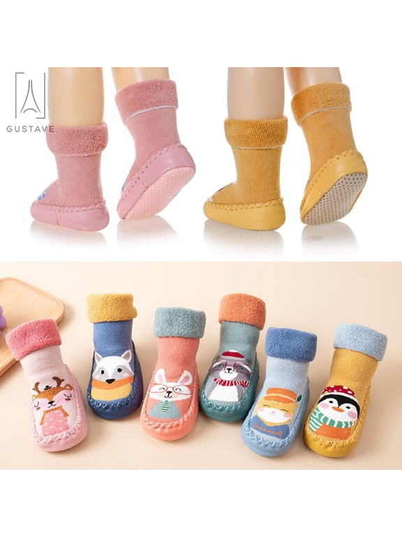 Baby Boy Girls Toddlers Socks Animal Moccasins Non-Skid Indoor Slipper Winter Warm Infant Booties Shoes (18-24 Months)