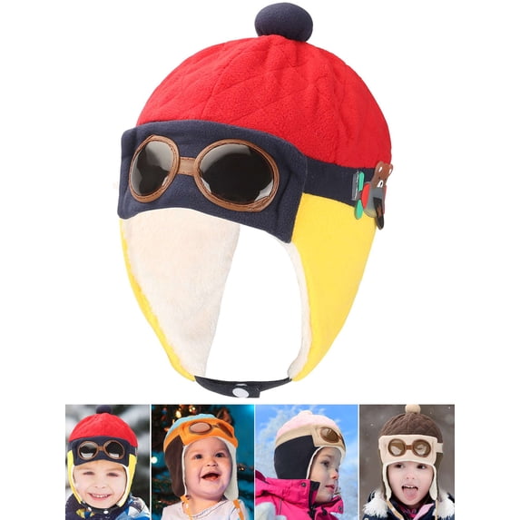 Gustave Baby Kids Pilot Aviator Hats Winter Warm Crochet Earflap Beanie Caps Lovely Cartoon Ear Protection Fleece Hat for Toddlers Boys Girls "Red"