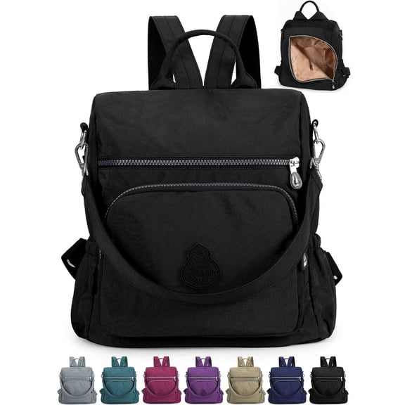 Gustave Backpack Purse for Women Anti-Theft Travel Convertible Backpack Shoulder Bag Nylon Waterproof Casual Daypack Satchel Handbag "Black"