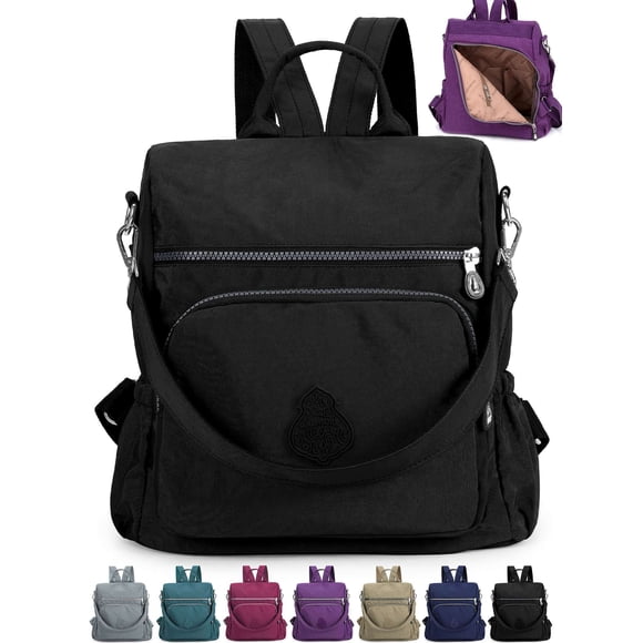 Gustave Backpack Purse for Women Anti-Theft Travel Convertible Backpack Shoulder Bag Nylon Waterproof Casual Daypack Satchel Handbag "Black"