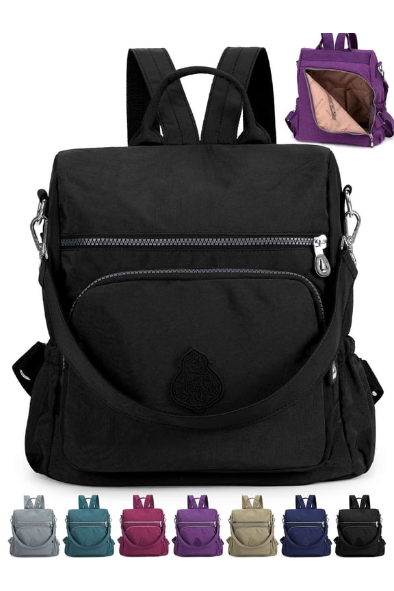 Backpack Purse for Women Anti-Theft Travel Convertible Backpack Shoulder Bag Nylon Waterproof Casual Daypack Satchel Handbag "Black"