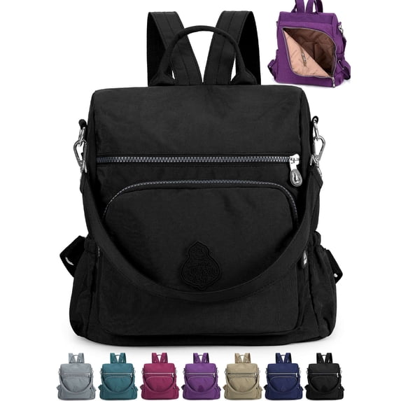 Gustave Backpack Purse for Women Anti-Theft Travel Convertible Backpack Shoulder Bag Nylon Waterproof Casual Daypack Satchel Handbag "Black"