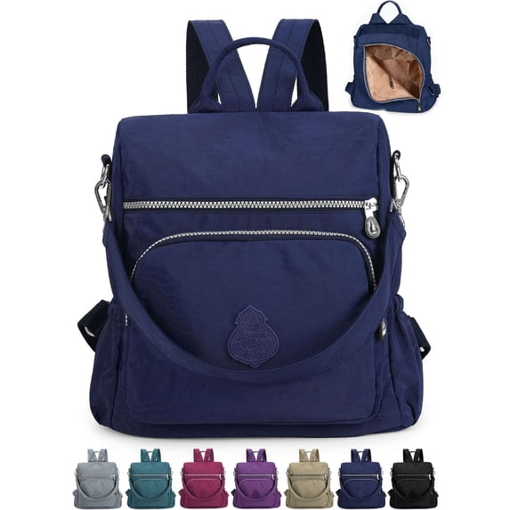 Gustave Backpack Purse for Women Anti-Theft Travel Convertible Backpack Shoulder Bag Nylon Waterproof Casual Daypack Satchel Handbag "Navy Blue"