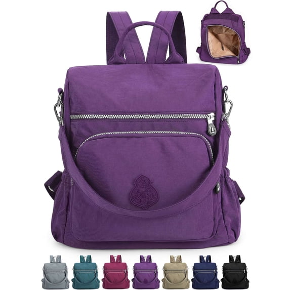 Gustave Backpack Purse for Women Anti-Theft Travel Convertible Backpack Shoulder Bag Nylon Waterproof Casual Daypack Satchel Handbag "Purple"